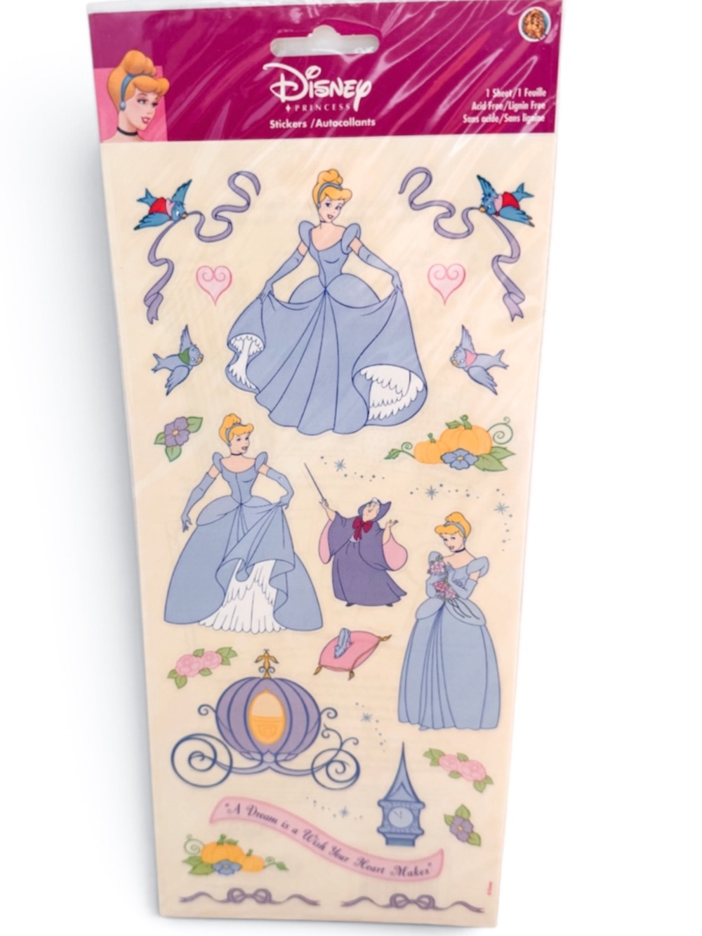 Vintage Sandylion Disney Princess Cinderella Sticker Sheet NIP Scrapbook 90s